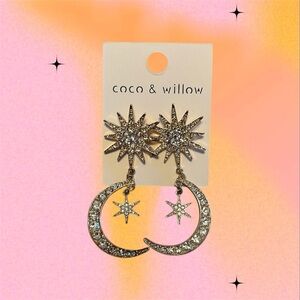 Gold Star and Moon Earrings